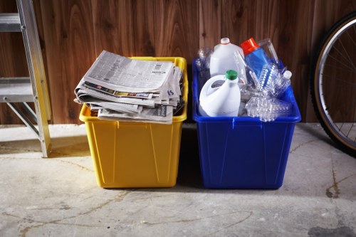 Professional team organizing garage items